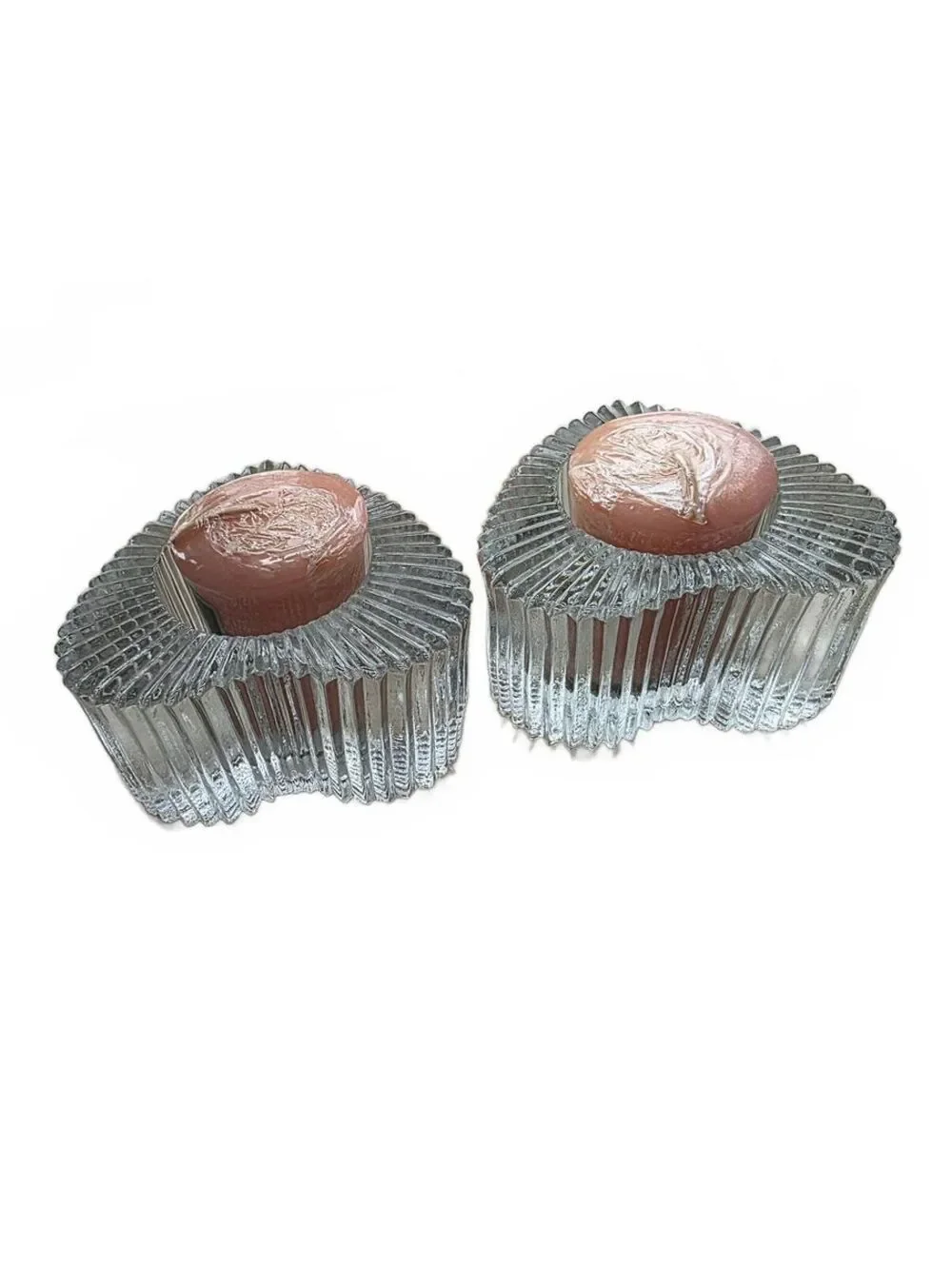 Vintage Indiana Glass Heart Votive Holders Set with Yankee Candle Lotus Blossom